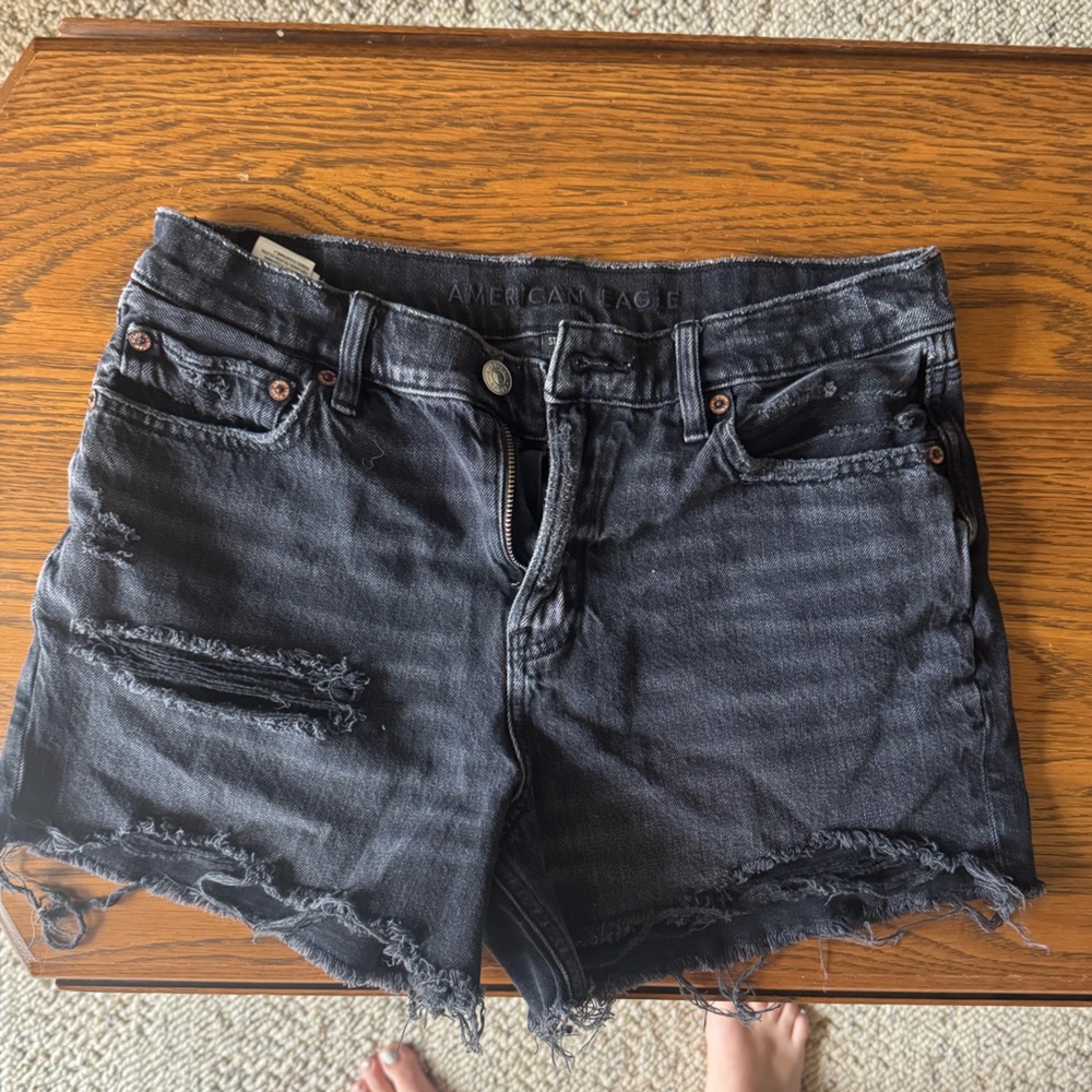 American Eagle Outfitters Black Jean Shorts Distressed Style